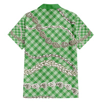 Green Aloha Hawaii Shell Lei Family Matching Off The Shoulder Long Sleeve Dress and Hawaiian Shirt Palaka Hebrew Cone Honey Cowrie Elegant Curves LT14 - Polynesian Pride