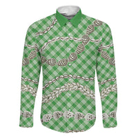 Green Aloha Hawaii Shell Lei Family Matching Off The Shoulder Long Sleeve Dress and Hawaiian Shirt Palaka Hebrew Cone Honey Cowrie Elegant Curves LT14 Dad's Shirt - Long Sleeve Green - Polynesian Pride