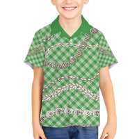 Green Aloha Hawaii Shell Lei Family Matching Off The Shoulder Long Sleeve Dress and Hawaiian Shirt Palaka Hebrew Cone Honey Cowrie Elegant Curves LT14 Son's Shirt Green - Polynesian Pride