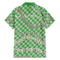 Green Aloha Hawaii Shell Lei Family Matching Off Shoulder Maxi Dress and Hawaiian Shirt Palaka Hebrew Cone Honey Cowrie Elegant Curves LT14 - Polynesian Pride