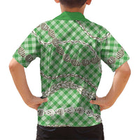 Green Aloha Hawaii Shell Lei Family Matching Off Shoulder Short Dress and Hawaiian Shirt Palaka Hebrew Cone Honey Cowrie Elegant Curves LT14 - Polynesian Pride