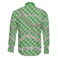 Green Aloha Hawaii Shell Lei Family Matching Off Shoulder Short Dress and Hawaiian Shirt Palaka Hebrew Cone Honey Cowrie Elegant Curves LT14 - Polynesian Pride