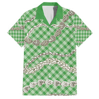 Green Aloha Hawaii Shell Lei Hawaiian Shirt Palaka Hebrew Cone Honey Cowrie Elegant Curves - Polynesian Pride