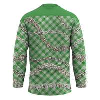 Green Aloha Hawaii Shell Lei Hockey Jersey Palaka Hebrew Cone Honey Cowrie Elegant Curves - Polynesian Pride