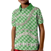 Green Aloha Hawaii Shell Lei Kid Polo Shirt Palaka Hebrew Cone Honey Cowrie Elegant Curves LT14 Kid Green - Polynesian Pride