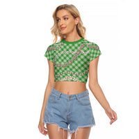 Green Aloha Hawaii Shell Lei Raglan Cropped T Shirt Palaka Hebrew Cone Honey Cowrie Elegant Curves LT14 Female Green - Polynesian Pride