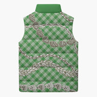 Green Aloha Hawaii Shell Lei Sleeveless Puffer Jacket Palaka Hebrew Cone Honey Cowrie Elegant Curves - Polynesian Pride