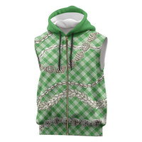 Green Aloha Hawaii Shell Lei Sleeveless Zip Hoodie Palaka Hebrew Cone Honey Cowrie Elegant Curves - Polynesian Pride