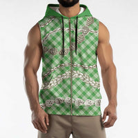 Green Aloha Hawaii Shell Lei Sleeveless Zip Hoodie Palaka Hebrew Cone Honey Cowrie Elegant Curves - Polynesian Pride