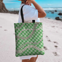Green Aloha Hawaii Shell Lei Tote Bag Palaka Hebrew Cone Honey Cowrie Elegant Curves - Polynesian Pride