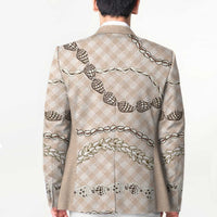 Beige Aloha Hawaii Shell Lei Blazer Palaka Hebrew Cone Honey Cowrie Elegant Curves - Polynesian Pride