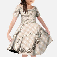 Beige Aloha Hawaii Shell Lei Family Matching Mermaid Dress and Hawaiian Shirt Palaka Hebrew Cone Honey Cowrie Elegant Curves LT14 Daughter's Dress Beige - Polynesian Pride