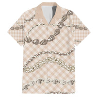 Beige Aloha Hawaii Shell Lei Family Matching Off The Shoulder Long Sleeve Dress and Hawaiian Shirt Palaka Hebrew Cone Honey Cowrie Elegant Curves LT14 Dad's Shirt - Short Sleeve Beige - Polynesian Pride