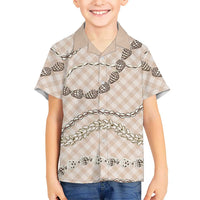 Beige Aloha Hawaii Shell Lei Family Matching Off The Shoulder Long Sleeve Dress and Hawaiian Shirt Palaka Hebrew Cone Honey Cowrie Elegant Curves LT14 Son's Shirt Beige - Polynesian Pride
