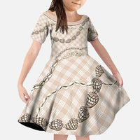 Beige Aloha Hawaii Shell Lei Family Matching Off Shoulder Maxi Dress and Hawaiian Shirt Palaka Hebrew Cone Honey Cowrie Elegant Curves LT14 Daughter's Dress Beige - Polynesian Pride