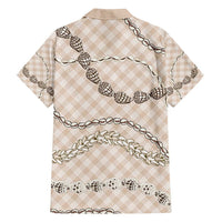 Beige Aloha Hawaii Shell Lei Family Matching Off Shoulder Short Dress and Hawaiian Shirt Palaka Hebrew Cone Honey Cowrie Elegant Curves LT14 - Polynesian Pride