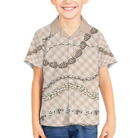 Beige Aloha Hawaii Shell Lei Family Matching Short Sleeve Bodycon Dress and Hawaiian Shirt Palaka Hebrew Cone Honey Cowrie Elegant Curves - Polynesian Pride