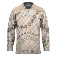 Beige Aloha Hawaii Shell Lei Hockey Jersey Palaka Hebrew Cone Honey Cowrie Elegant Curves - Polynesian Pride