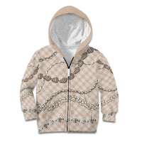 Beige Aloha Hawaii Shell Lei Kid Hoodie Palaka Hebrew Cone Honey Cowrie Elegant Curves - Polynesian Pride