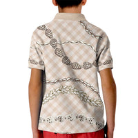 Beige Aloha Hawaii Shell Lei Kid Polo Shirt Palaka Hebrew Cone Honey Cowrie Elegant Curves - Polynesian Pride
