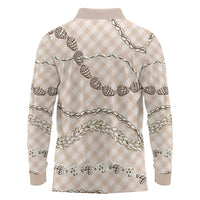 Beige Aloha Hawaii Shell Lei Long Sleeve Polo Shirt Palaka Hebrew Cone Honey Cowrie Elegant Curves - Polynesian Pride