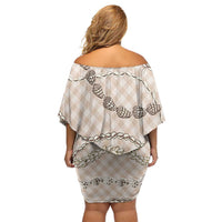 Beige Aloha Hawaii Shell Lei Off Shoulder Short Dress Palaka Hebrew Cone Honey Cowrie Elegant Curves LT14 - Polynesian Pride