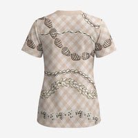 Beige Aloha Hawaii Shell Lei Scrub Top Palaka Hebrew Cone Honey Cowrie Elegant Curves - Polynesian Pride