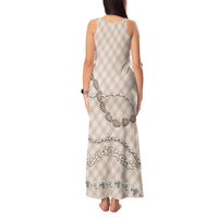 Beige Aloha Hawaii Shell Lei Tank Maxi Dress Palaka Hebrew Cone Honey Cowrie Elegant Curves - Polynesian Pride