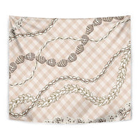Beige Aloha Hawaii Shell Lei Tapestry Palaka Hebrew Cone Honey Cowrie Elegant Curves - Polynesian Pride