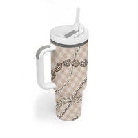 Beige Aloha Hawaii Shell Lei Tumbler With Handle Palaka Hebrew Cone Honey Cowrie Elegant Curves - Polynesian Pride