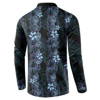 Purple Paradise Hawaii Shell Lei Button Sweatshirt Hawaiian Sunrise Shell Hebrew Cone Plumeria - Polynesian Pride