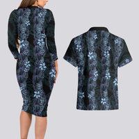 Purple Paradise Hawaii Shell Lei Couples Matching Long Sleeve Bodycon Dress and Hawaiian Shirt Hawaiian Sunrise Shell Hebrew Cone Plumeria LT14 - Polynesian Pride