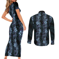 Purple Paradise Hawaii Shell Lei Couples Matching Short Sleeve Bodycon Dress and Long Sleeve Button Shirt Hawaiian Sunrise Shell Hebrew Cone Plumeria LT14 - Polynesian Pride