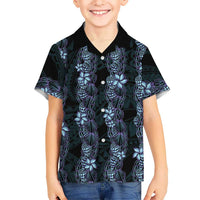 Purple Paradise Hawaii Shell Lei Family Matching Off The Shoulder Long Sleeve Dress and Hawaiian Shirt Hawaiian Sunrise Shell Hebrew Cone Plumeria LT14 Son's Shirt Purple - Polynesian Pride
