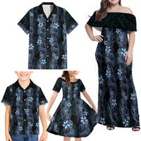 Purple Paradise Hawaii Shell Lei Family Matching Off Shoulder Maxi Dress and Hawaiian Shirt Hawaiian Sunrise Shell Hebrew Cone Plumeria LT14 - Polynesian Pride