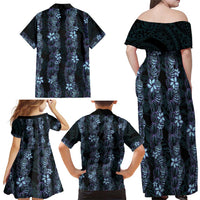 Purple Paradise Hawaii Shell Lei Family Matching Off Shoulder Maxi Dress and Hawaiian Shirt Hawaiian Sunrise Shell Hebrew Cone Plumeria - Polynesian Pride