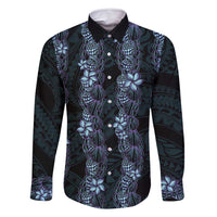 Purple Paradise Hawaii Shell Lei Family Matching Off Shoulder Maxi Dress and Hawaiian Shirt Hawaiian Sunrise Shell Hebrew Cone Plumeria LT14 Dad's Shirt - Long Sleeve Purple - Polynesian Pride
