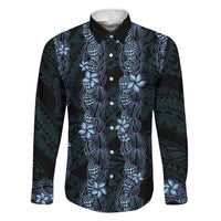 Purple Paradise Hawaii Shell Lei Family Matching Off Shoulder Short Dress and Hawaiian Shirt Hawaiian Sunrise Shell Hebrew Cone Plumeria LT14 Dad's Shirt - Long Sleeve Purple - Polynesian Pride