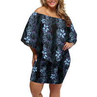 Purple Paradise Hawaii Shell Lei Family Matching Off Shoulder Short Dress and Hawaiian Shirt Hawaiian Sunrise Shell Hebrew Cone Plumeria LT14 Mom's Dress Purple - Polynesian Pride
