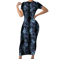 Purple Paradise Hawaii Shell Lei Family Matching Short Sleeve Bodycon Dress and Hawaiian Shirt Hawaiian Sunrise Shell Hebrew Cone Plumeria LT14 Mom's Dress Purple - Polynesian Pride