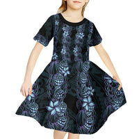Purple Paradise Hawaii Shell Lei Kid Short Sleeve Dress Hawaiian Sunrise Shell Hebrew Cone Plumeria - Polynesian Pride