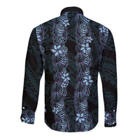 Purple Paradise Hawaii Shell Lei Long Sleeve Button Shirt Hawaiian Sunrise Shell Hebrew Cone Plumeria - Polynesian Pride