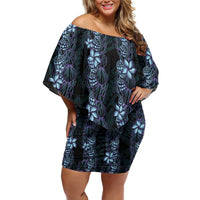 Purple Paradise Hawaii Shell Lei Off Shoulder Short Dress Hawaiian Sunrise Shell Hebrew Cone Plumeria LT14 Women Purple - Polynesian Pride