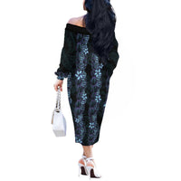 Purple Paradise Hawaii Shell Lei Off The Shoulder Long Sleeve Dress Hawaiian Sunrise Shell Hebrew Cone Plumeria - Polynesian Pride