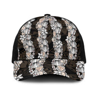 Black and Beige Hawaii Shell Lei Baseball Net Cap Hawaiian Sunrise Shell Hebrew Cone Plumeria - Polynesian Pride