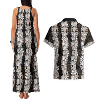 Black and Beige Hawaii Shell Lei Couples Matching Tank Maxi Dress and Hawaiian Shirt Hawaiian Sunrise Shell Hebrew Cone Plumeria - Polynesian Pride