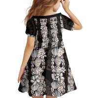 Black and Beige Hawaii Shell Lei Family Matching Long Sleeve Bodycon Dress and Hawaiian Shirt Hawaiian Sunrise Shell Hebrew Cone Plumeria LT14 - Polynesian Pride