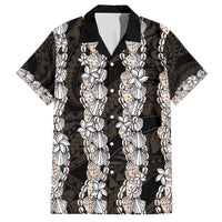 Black and Beige Hawaii Shell Lei Family Matching Long Sleeve Bodycon Dress and Hawaiian Shirt Hawaiian Sunrise Shell Hebrew Cone Plumeria LT14 Dad's Shirt - Short Sleeve Black - Polynesian Pride