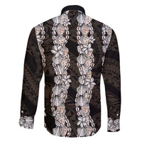 Black and Beige Hawaii Shell Lei Family Matching Long Sleeve Bodycon Dress and Hawaiian Shirt Hawaiian Sunrise Shell Hebrew Cone Plumeria - Polynesian Pride