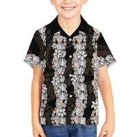 Black and Beige Hawaii Shell Lei Family Matching Long Sleeve Bodycon Dress and Hawaiian Shirt Hawaiian Sunrise Shell Hebrew Cone Plumeria LT14 Son's Shirt Black - Polynesian Pride